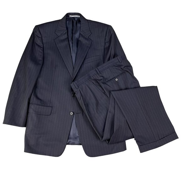 Hickey Freeman Loro Piana Tasmanian Super 130s Navy Pinstripe Blazer Suit Sz 41R